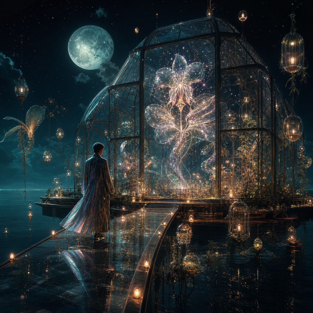 Moonlit greenhouse