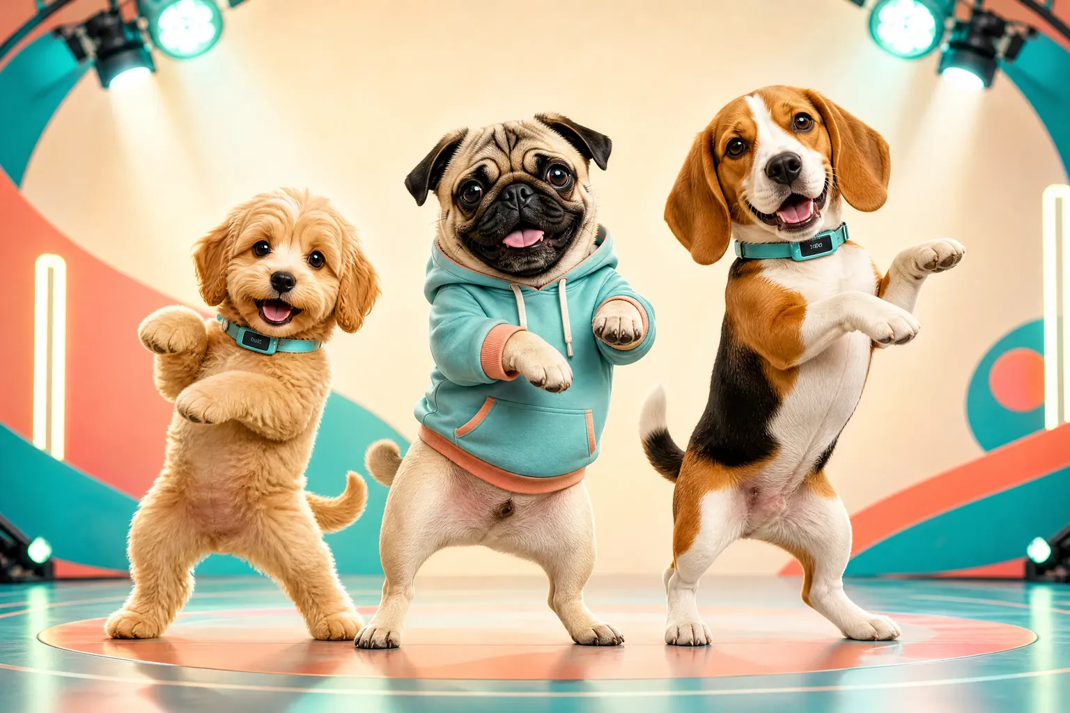 Try realistic, dressed, or stylized dancing dogs