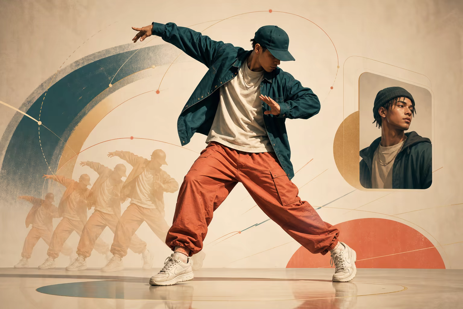 Hip-hop footwork and full-body framing